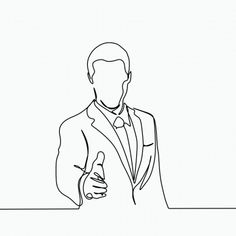 a line drawing of a man in a suit giving a thumbs up with his hand