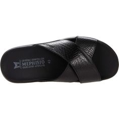 The lightweight Mephisto Conrad Men's Sandal is designed with unsurpassed quality. SOFT-AIR technology in the midsole and shock absorber minimizes impact. Intended for everyday use thanks to soft grain leather and a slip-on style. Best of all, every pair of Mephisto footwear is handmade according to the traditions of master shoemakers. Features Slide sandal SOFT-AIR technology reduces shock Upper material: full-grain leather Black Ergonomic Sandals With Removable Insole, Black Leather Slides With Textured Footbed, Ergonomic Black Sandals With Removable Insole, Modern Slides With Ortholite Insole And Round Toe, Black Leather Slides With Arch Support, Modern Leather Sport Sandals With Ortholite Insole, Soft Air, Mens Sandals, Shock Absorber