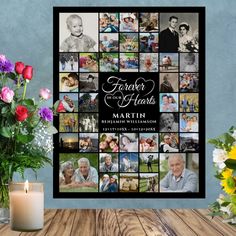 Memorial 42 Photo Collage FOREVER IN OUR HEARTS Po Poster  Zazzle Unique Family Tree, Family Tree Picture Frames, Poster Advertisement, Family Collage, Forever In Our Hearts, Diy Photo Frames, Multi Photo, Photo Collage Template, Photo Poster