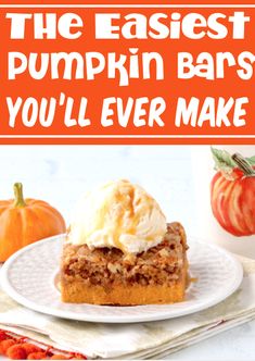 the easyest pumpkin bars you'll ever make