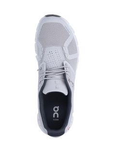 ON Cloud 5 Sneakers, grey recycled mesh, round toe, lace-up closure, printed logo tab, tone-on-tone side and back logo, white rubber sole. Gray Lace-up Sneakers, Gray Dynamic Sneakers With Laces, Custom Lace-up Running Sneakers With Air Cushioning, Gray Lace-up Sneakers With Air Cushioning, Dynamic Gray Sneakers With Laces, Gray Dynamic Sneakers, Dynamic Gray Sneakers, Gray High-top Running Shoes With Branded Insole, Gray Sneakers With Air Cushioning For Jogging