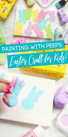 someone is painting with peeps easter craft for kids