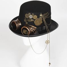 Steampunk Gothic Hat Goggles, Head Wear Costume I Wonder Skull Accessories Steampunk, Hat With Goggles, Gothic Glasses, Steampunk Hats, Steampunk Top, Women Fedora, Steampunk Top Hat, Steampunk Hat, Black Top Hat