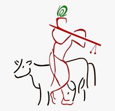 a drawing of a man riding on the back of a cow