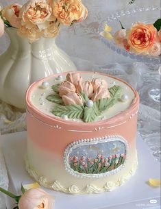 there is a cake with flowers on it