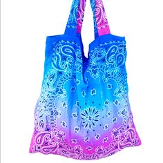 Multi Color Tie Dye Bandana Beach Tote Bag 19.5x19.5” Blue Tote Bag For Vacation, Blue Casual Bags For Vacation, Casual Blue Bags For Vacation, Multicolor Summer Hobo Bag For Beach, Multicolor Summer Beach Hobo Bag, Summer Multicolor Hobo Bag For Beach, Trendy Multicolor Summer Hobo Bag, Pink Hobo Bag For Daily Summer Use, Purple Summer Vacation Bags