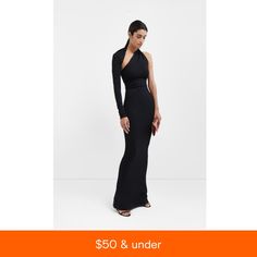 in stock Chic Fitted Full-length Gown, Black Long Sleeve Gown For Dinner, Black Fitted Gown For Dinner, Chic Black Maxi Length Gown, Chic Black Gown For Cocktail Events, Chic Black Cocktail Gown, Sleek Black Gown For Formal Occasions, Black Full-length Dresses For Dinner, Chic Black Full-length Evening Dress