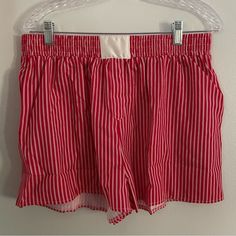 Unworn And Brand New Red And White Striped Boxer Shorts/Pajama Shorts Unisex Xl Sporty Red Boxer Briefs For Summer, Red Summer Loungewear Sleepwear, Red Summer Sleepwear For Loungewear, Casual Red Sleepwear For Pajama Party, Casual Red Sleepwear With Relaxed Fit, Red Short Sleepwear For Pajama Party, Casual Red Sleepwear, Casual Red Shorts For Pajama Party, Red Casual Shorts For Pajama Party