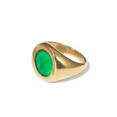 An update of an iconic style, our gold-plated Petra Circle Signet Ring surprises and delights with a beautiful green agate semi-precious stone. Worn alone or with a stack of rings, Petra always stands out. Crafted from a layer of gold over Italian brass, the Petra Circle Signet Ring is shaped and polished by hand. Details Everything you need to know. Measures 0.6" on it's face. Sizes 5-9. Handcrafted from semi-precious stones and gold plated Italian Brass in Bali. Each ring is one-of-a-kind. To Classic Green Open Signet Ring, Green Gold Plated Ring, Green Gold-plated Ring, Green Gemstone Ring Gold-plated, Green Gemstone Gold Plated Rings, Elegant Gold Emerald Ring With Natural Stones, Gold Agate Rings With Polished Finish, Gold Oval Chrysoprase Emerald Ring, Classic Green Jewelry With Large Stone