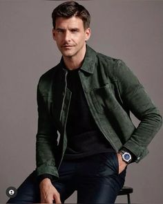 Casual Green Leather Jacket For Winter, Green Long Sleeve Leather Jacket Casual Style, Casual Green Long Sleeve Leather Jacket, Leather Utility Jacket With Long Sleeves For Fall, Fall Leather Utility Jacket With Long Sleeves, Green Leather Jacket For Work With Long Sleeves, Casual Green Leather Jacket For Work, Casual Khaki Long Sleeve Leather Jacket, Green Leather Casual Outerwear