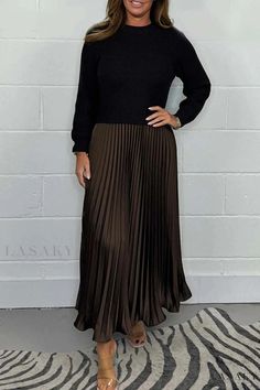 Long Sleeve Jumper, Sweatshirt Fabric, Pleated Maxi Dress, Pleated Maxi, Komplette Outfits, Long Dresses, Sweatshirt Dress, Piece Dress, Long Sleeve Knit