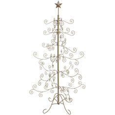 a tall metal christmas tree with stars on it's top and two smaller ones at the bottom