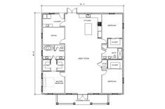 the floor plan for a two bedroom cabin with an attached kitchen and living room area