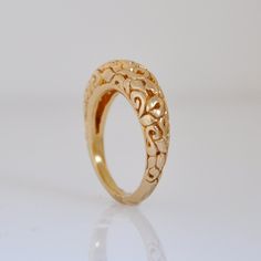 "Ornament gold ring. Statement high ring, with small elements gently engraved in a unique technic. 14k Solid gold The ring is made to order. ** 14k solid yellow gold ** The ring width : 5 m\"m ** Height : 5 m\"m This ring can also be made out of solid rose gold or white gold. Please ask me if you want this ring in 18k gold. Please ask me if you want me to set little stones or Diamonds in the gold. For more wedding rings: https://www.etsy.com/il-en/shop/malkaravinajewelry?section_id=13669939& Solid Gold Wedding Band, Unique Gold Rings, Rings Ideas, Hand Rings, Jewellery Indian, Gold Statement Ring, Gold Rings Fashion, Gold Rings Jewelry, Gold Ring Designs