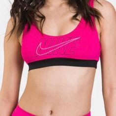 Pink Nike Athletic/ Swim Top In Hot Pink With Black Nike Check And Words On Front. New With Tags - Size Large & Medium. Brand New Never Worn Fitted Pink Sweat-resistant Sports Bra, Pink Activewear For Sports Events And Season, Sporty Pink Fitted Swimwear, Pink Fitted Sporty Swimwear, Sporty Fitted Pink Swimwear, Fitted Pink Sports Bra For Sports, Pink Seamless Athleisure Swimwear, Pink Sports Bra For Gym, Pink Sporty Sports Bra For Swimming