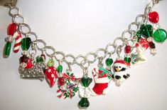 a necklace with christmas decorations on it