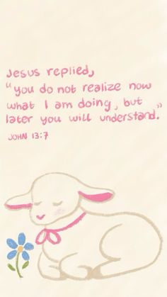 a drawing of a sheep with a flower in its mouth and the words jesus replaced