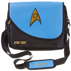 the star trek messenger bag is blue and black