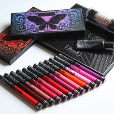 Kat Von D's Everlasting Liquid Lipsticks and palettes Kat Von D Tattoos, Perfume Storage, Makeup Pallets, Gothic Makeup, Goth Makeup, Eyeshadow Palettes, Kesha