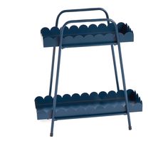 two tiered blue plastic tray with wheels