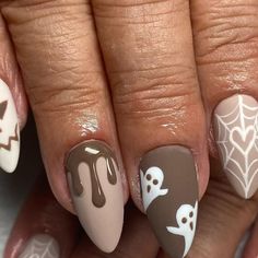 #halloween #nails #fall #nailart #spooky #nailsofinstagram #love #beauty #halloweencostume #fashion #october #photography #hair #pumpkin #nailswag #autumn #nailsonfleek #trickortreat #style #art #beautiful #travel #naildesign #photooftheday #instagood #halloweenmakeup #nailstagram #horror #naildesigns #scary Nails For September Short, September Halloween Nails, October Nail Art Designs, Cute Fall Almond Nails, Fun September Nails, Alt Fall Nails, Fall Summer Nails, Short Nails Art Fall, Squoval Halloween Nails