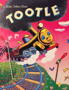 a children's book with an image of a train coming out of the sky