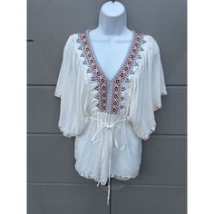 Nwt Ark And Co. Womens Blouse Flutter Sleeve Studded Embroidered Boho Sz S New With Tags $76 Measurements Provided In The Pictures Embroidered Details On The Sleeves, Trim And Neckline, In Addition To Studs. V-Neck Flutter Flare Sleeves Tunic Length Ties At Back Or Front Flowy Summer Bohemian Blouse With Butterfly Sleeves, Bohemian Blouse With Butterfly Sleeves For Summer, Bohemian Tops With Butterfly Sleeves For Beach, Butterfly Sleeve Blouse For Beach, White Embroidered Tunic Top For Summer, Bohemian Beach Tops With Butterfly Sleeves, Summer Tunic Top With Embroidered Neckline, Summer Tunic Blouse With Embroidered Neckline, Red Blouse With Embroidered Neckline For Summer