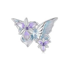 View our 925 sterling silver charm collection that will add an element of elegance to your pandora bracelet. Click to shop now!  https://www.etsy.com/shop/Hitye ❤️ Description ❤️ You will receive a Butterfly Iris Charm The series of romantic iris features a design dominated by blue-purple tones exuding an elegant and mysterious atmosphere. Butterflies represent freedom, lightness, and change as irises symbolize nobility, mystery, and romance. It showcases the freedom, elegance, and romance of wo Butterfly Iris, Mystic Butterfly, Pandora Butterfly, Basic Bracelet, Charms Pandora, Bracelet Pandora, Charm Collection, Purple Tones, Bleu Violet