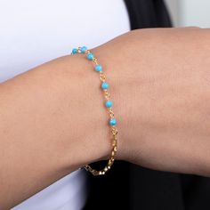 "New dainty GoldTurquoise Gemstone Bracelet A perfect gift for special occasions, or for yourself. ★1 YEAR WARRANTY★ Our products are plated with a thick layer of 14k solid gold on sterling silver (925K) silver, made with a special technique called \"vermeil\". All our jewelries are guaranteed for one year against tarnishing and deterioration. Provided that they are protected from water, soap and chemicals, they can be used for many years with their first day appearance. Our products are the bes Turquoise Resizable Bracelet Gift, Dainty Turquoise Bracelet, Dainty Adjustable Turquoise Bracelet, Turquoise Minimalist Hand-strung Bracelet, Turquoise Bracelet Gold, Hand-strung Turquoise Minimalist Bracelets, Turquoise Bead Bracelet, Protection Bracelet, Birthstone Bracelets