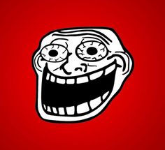 an image of a troll face on a red background