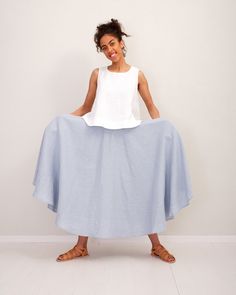 PURE LINEN LONG SKIRT 100% individually handmade by ordering in Linen atelier, based in Latvia, Europe Breathable, anti-allergic, washed, softened. Better for You! Women's linen skirt with pockets, elegant and comfy, washed soft, thick, medium weight linen. - Material: Premium quality 100% European stonewashed linen Linen fabrics meet OEKO-TEX 100 standards Fabric weight : +/ - 185 g/m2 (gsm) - Washed and soft medium weight linen - Color in the picture - Airy Blue - Please choose any other color Linen Clothes Women, Women Linen Clothing, Long Linen Skirt, Comfy Skirt, Skirt A Line, Linen Shirts Women, Linen Tunic Tops, Linen Fabrics, Womens Skirts