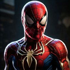 the amazing spider - man is standing in front of a dark background