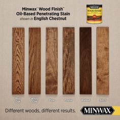 the different types of wood finishes are shown in this ad for minwa's wood finish