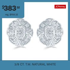 Features: Quick ShipDiamond Clarity: I3Earring Back: PostSetting: NickStone Cut: RoundDiamond Color: I-JMetal Color: WhiteEarring Length: 11.2mmEarring Width: 10.3mmRounded Carat Weight: 3/8 Ct. T.w.Care: Wipe CleanStone Type: 44 Natural DiamondAuthenticity: Natural DiamondBirthstone: April BirthstoneEarrings Style: Stud Earrings, Multi-Diamond EarringsMetal: Sterling SilverCountry of Origin: Imported Anniversary Round Cluster Earrings In White, White Round Diamond Cut Cluster Earrings, White Round Cluster Earrings With Diamond Cut, White Round Cluster Earrings For Anniversary, Classic White Round Cluster Earrings, Classic White Cluster Earrings, White Cluster Earrings With Diamond Accents, White Diamond Cut Cluster Earrings For Anniversary, Anniversary White Diamond Cut Cluster Earrings