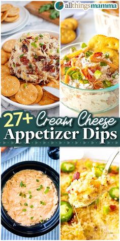 collage image showcasing 27+ Cream Cheese Appetizer Dips. Chive And Onion Cream Cheese Recipes, Top Dip Recipes, Chive And Onion Cream Cheese, Best Dip Recipes, Food Bites, Cream Cheese Appetizer, Cheese Appetizer, Buffalo Chicken Dip Recipe