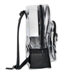 Our classic backpack style now comes as a waterproof (unlike a mesh bag), clear, durable backpack. Ideal for getting through TSA security airport regulations and checkpoints, and is compliant with most school and workplace requirements. The easy to clean surface inside and out means that your knapsack stays clean. Clear Standard Backpack For Travel, Back To School Travel Backpack With Clear Strap, Clear Mesh Travel Bag, Clear Nylon Backpack With Clear Strap, Clear Backpack With Clear Strap For Students, Clear Backpack For Everyday Use And Back To School, Nylon Backpack With Clear Strap For Daily Use, Clear Travel Bag For Back To School, School Backpack With Clear Strap In Nylon