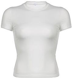 Fitted Plain T-shirt For Summer, Basic Cropped Elastane Tops, Stretch Solid Color Elastane Tops, Stretch Crew Neck Cropped T-shirt, Stretch Elastane Cropped Tops, High Stretch Elastane T-shirt For Spring, Fitted Basic White Crop Top, Solid Color Bodycon Tops For Spring, White High Stretch Crew Neck Crop Top