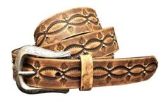 a brown belt with an intricate design on it