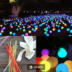 glow in the dark balls and streamers are on display at an outdoor event or party