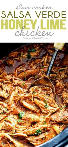 a slow cooker filled with honey lime chicken