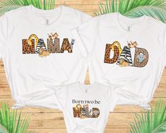 "Looking for matching family shirts for a jungle, safari or zoo themed birthday party. These cute shirts are perfect for a two wild birthday party for a girl or boy turning 2. 2nd birthday shirt, Jungle Birthday t-shirt, Wild Family Matching shirts, Two Birthday Party, Safari Birthday,  Wild mom shirt, Zoo ⭐️HOW TO ORDER⭐️ Select your quantity of shirts in the specific colour/size and click \"ADD TO BASKET\"   Repeat as needed by returning to the listing button to add more shirts. Proceed to Che Two Wild Family Birthday Shirts, Born 2 Be Wild Birthday Party Boy, 2 Wild Birthday Party Boy, Born Two Be Wild Birthday Boy, Two Wild Birthday Party Boy, Safari Birthday Shirt, Birthday Party Safari, Two Birthday Party, Shark Themed Birthday Party