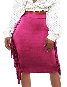 PRICES MAY VARY. The superior fabric makes this midi skirts high quality and elegant;Soft,lightweight with elasticity,breathable fabric,it's comfy against the skin.the high rise waistband pencil midi skirts,sexy tassels skirt for woem Stretchy fit,body-hugging and mid length,high waist midi skirt highlights women's perfect leg shapes;Two side tassels design makes the skirt very unique and chic;Bodycon design show your shape and make your looks sexy The pencil skirt goes well with most cropped to Fitted Mini Skirt With Tassels, Fitted Tassel Mini Skirt, Chic Fitted Skirt With Tassels, Fitted Pencil Mini Skirt With Fringe, Elegant Fitted Skirt With Tassels, Fall Pencil Skirt With Fringe, Fitted Mini Skirt With Tassels For Spring, Fitted Skirt With Tassels For Fall, Fitted Fall Skirt With Tassels