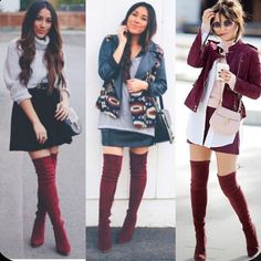 Worn Once Suede Heel Over Knee Boots Short Boots Outfit Winter, Velvet Boots Outfit, Wine Boots, Burgundy Boots Outfit, Botas Outfit, Maroon Boots, Over The Knee Boot Outfit, Classy Business Outfits, Knee Boots Outfit