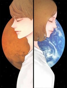 two different images of a woman with her eyes closed and the earth in the background