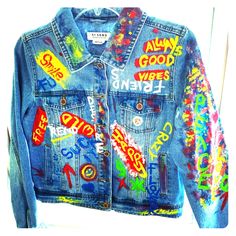 Graffiti Hippie Boho Handmade Design Jeans Jacket Casual Blue Outerwear With Graffiti Print, Trendy Blue Outerwear With Graphic Print, Fitted Blue Denim Jacket With Graphic Print, Fitted Graffiti Print Outerwear For Fall, Fitted Graffiti Print Outerwear For Spring, Casual Fitted Outerwear With Graffiti Print, Spring Blue Outerwear With Graffiti Print, Graffiti Jeans, Jacket Ideas