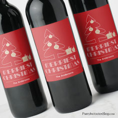 Merry Christmas Typography Wine Labels Red Wine Label, Black Wine Bottle, Red Wine Labels, Custom Wine Bottle Labels