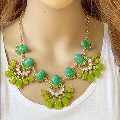 Brand New Chic Green Jewelry For Spring, Chic Green Spring Jewelry, Elegant Green Necklace For Spring, Green Spring Party Jewelry, Trendy Green Necklace For Spring, Spring Party Green Necklaces, Floral Statement Necklace, Womens Jewelry Necklace, Statement Necklace