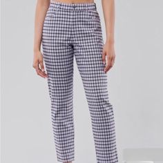 Hollister Plaid Pants Ultra High Rise Inseam 28" Size Small New With Tags Smoke Free Home Purple Trousers For Work, Purple High-waisted Pants For Work, Purple Straight Leg Workwear Bottoms, Purple Straight Leg Work Pants, Purple High-waisted Pants For Workwear, Fitted Purple Tapered Leg Bottoms, Purple Ankle Pants For Work, Purple Ankle-length Work Pants, Fitted Purple Tapered Leg Pants