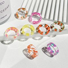 Jeruk Bali, Cincin Diy, Resin Fruit, Clear Fruit, Pink And Black Hair, Acrylic Ring, Open Rings, Flower Bar, Transparent Resin