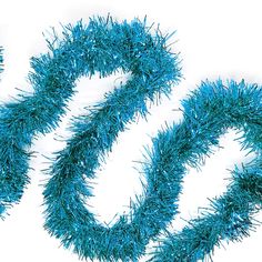 blue tinsel letters are arranged in the shape of an o on a white background